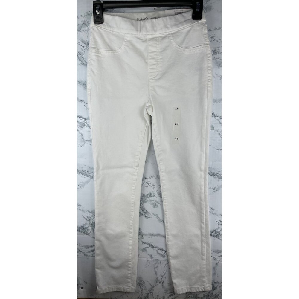 Style&Co. Womens Capri Jegging XS Mid-Rise Bright White Cotton Blend